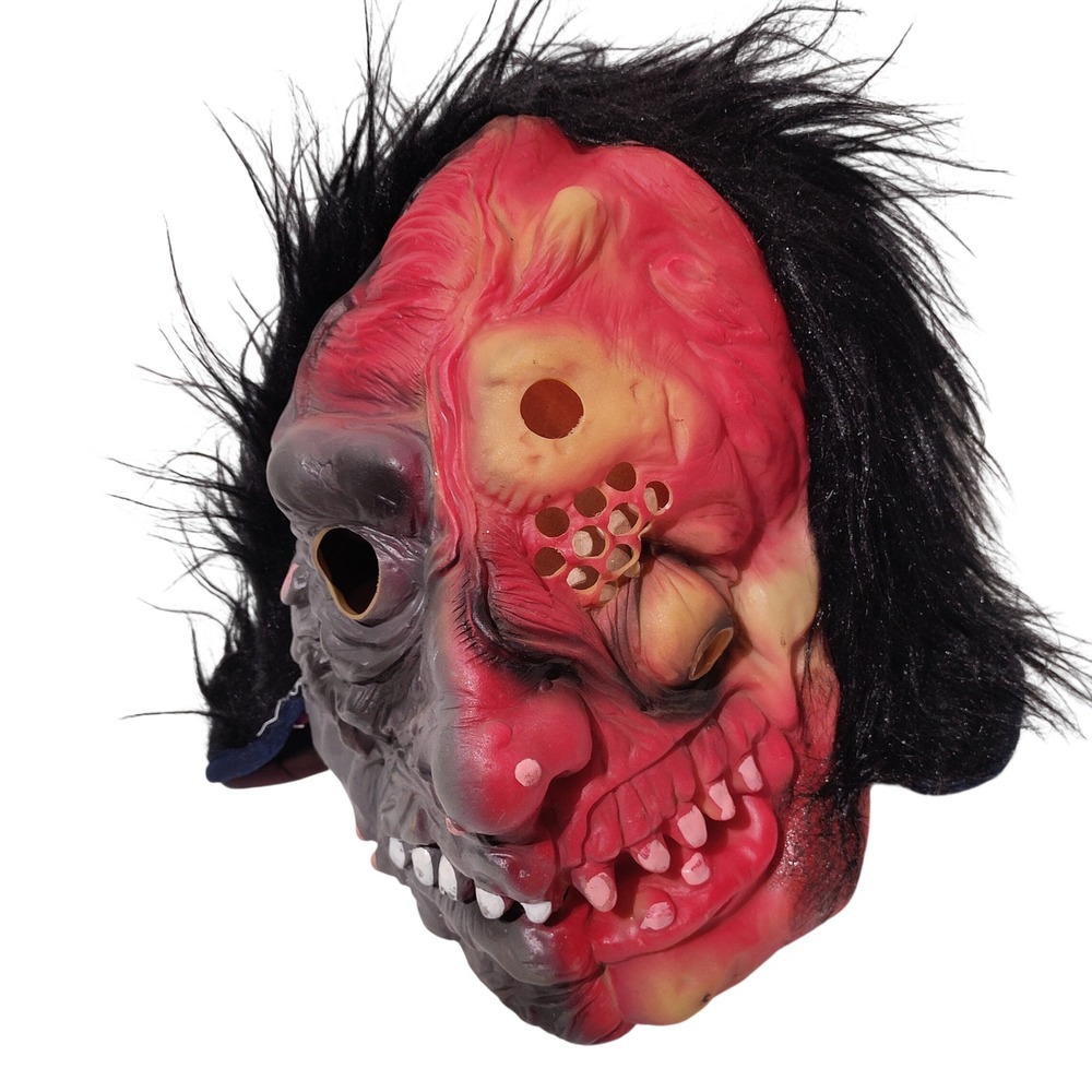 Vintage Two Face Horror Mask Red Grey Monster Slasher Halloween Taiwan Hair